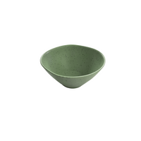 Speckled Matcha green rPET bowl with a smooth matte finish and subtle black speckles, shown on a white background. Lightweight, durable and ideal for caravans, camping and everyday outdoor dining.