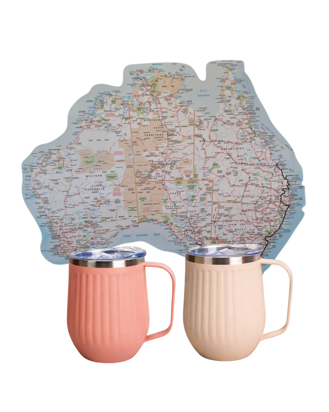 The Campfire Coffee Bundle - 2 Ribbed Camping Mugs + Australia Map Sticker