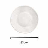 Top view of the Vanaway Speckled Coconut 23cm side plate showing the 23cm diameter.