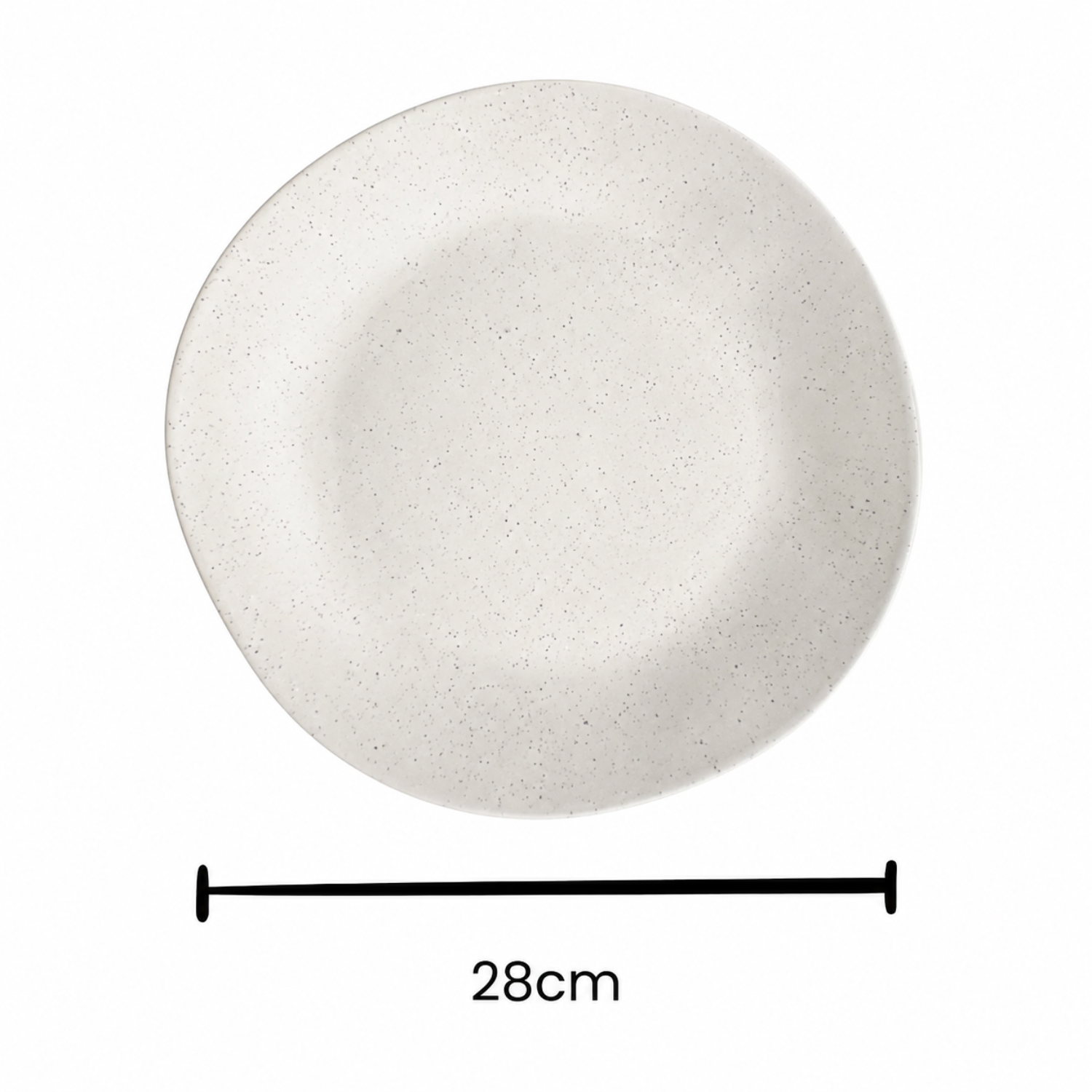 Dimensions of the Vanaway Speckled Coconut dinner plate showing a 28cm diameter.